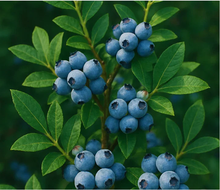 Blueberry plant with fruit and foliage
