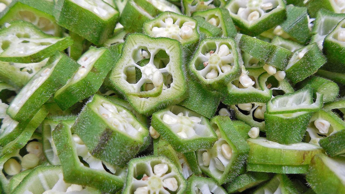 Close-up of sliced green okra