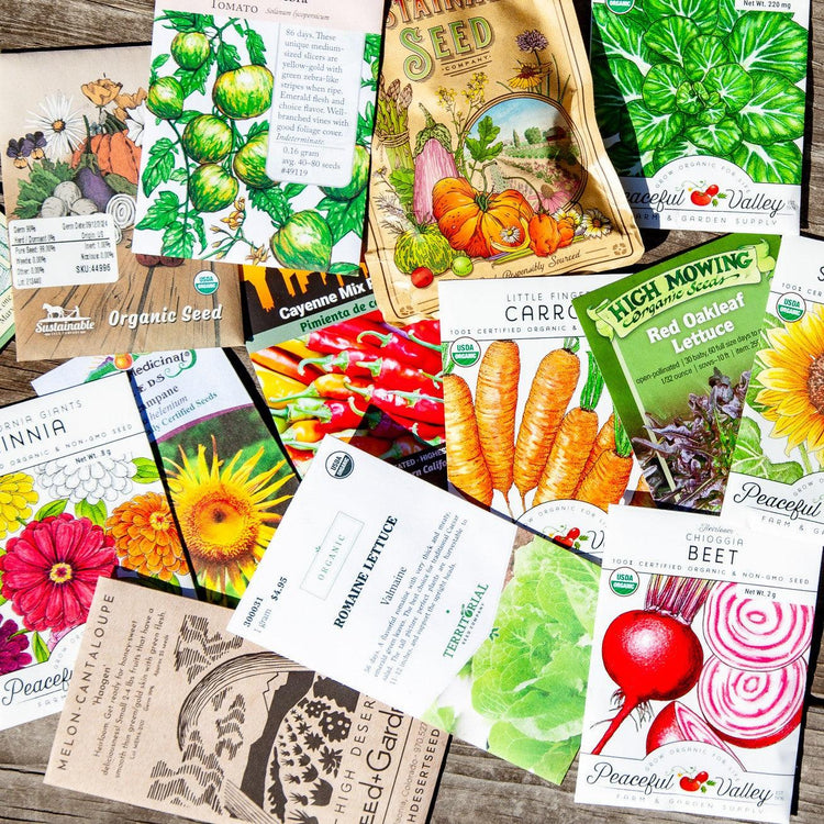 Assorted vegetable and flower seed packets