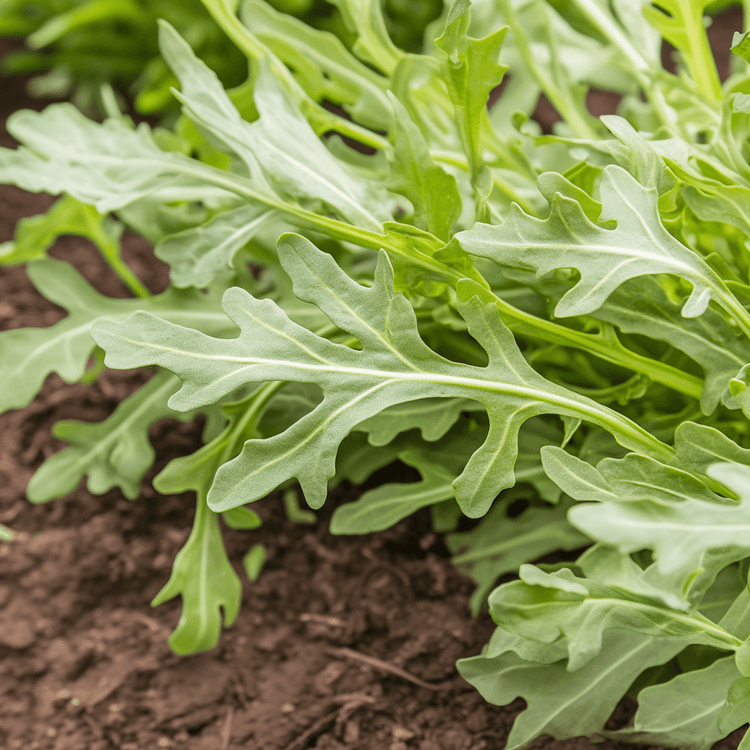Fresh lobed arugula leaves
