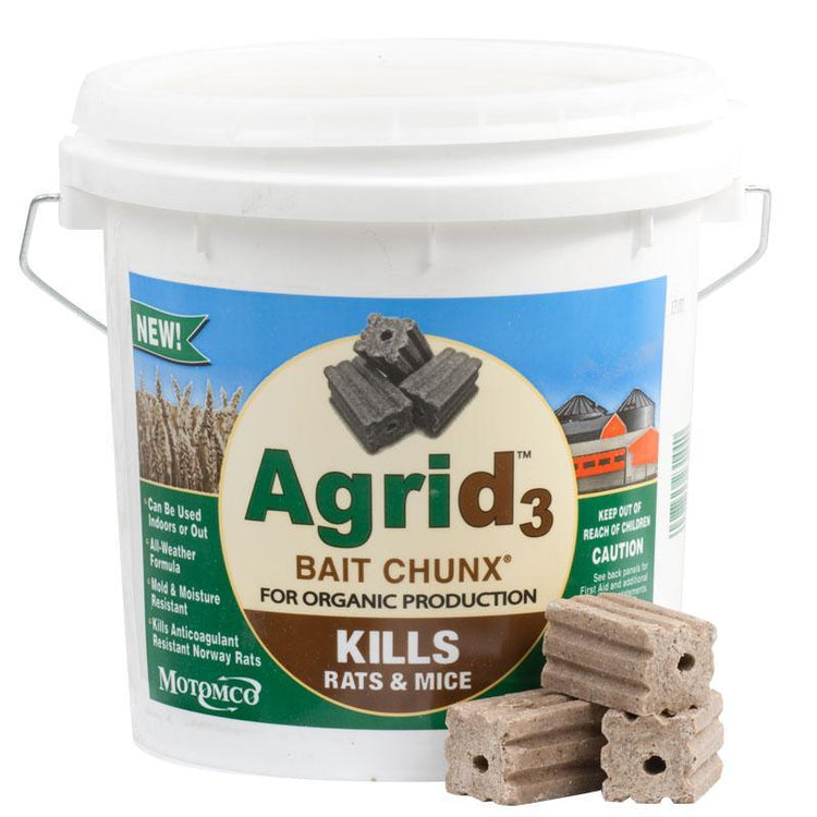 Bucket of Agri3 rodent bait with bait blocks