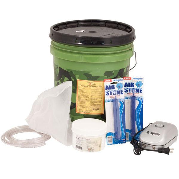 Bucket, pump, tubing, and supplies for brewing compost tea