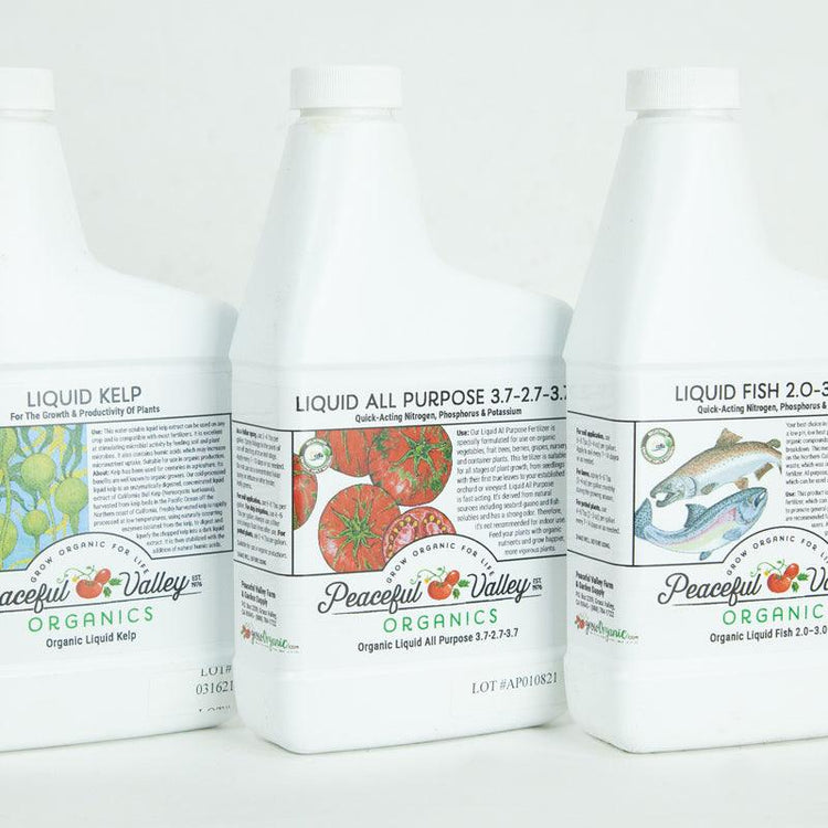 Bottles of liquid fertilizer