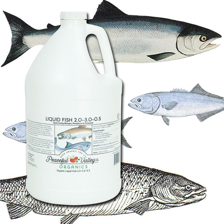 Jug of fish fertilizer with fish illustrations
