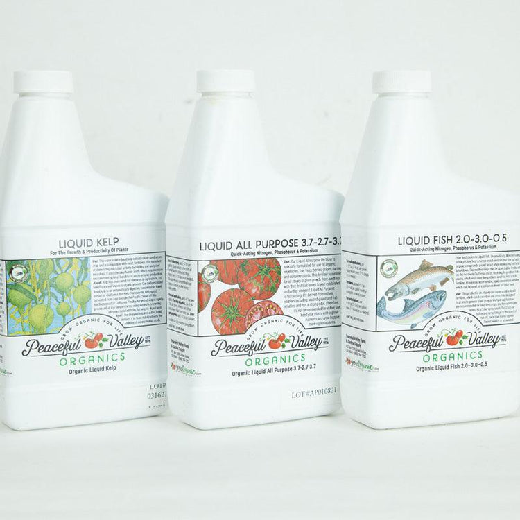 Bottles of liquid foliar fertilizer