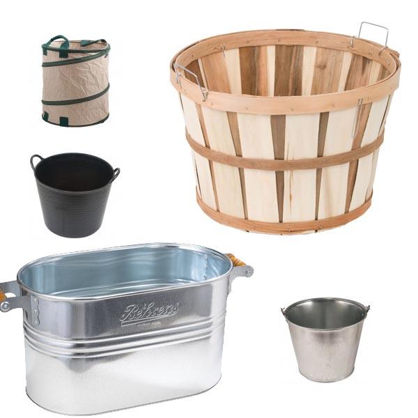 Assorted harvest buckets and pails
