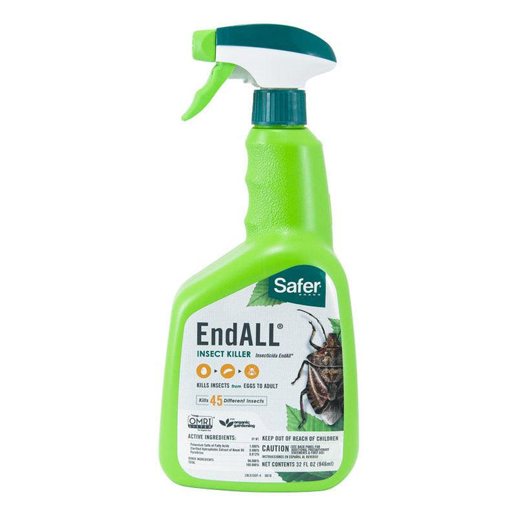Green spray bottle of Safer EndALL insecticide