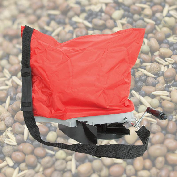 Red shoulder-bag seed spreader