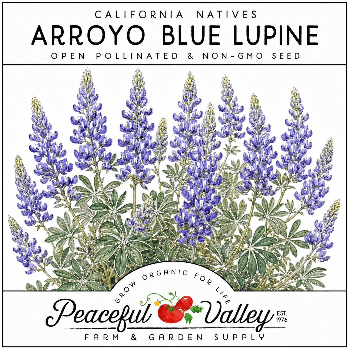 Peaceful Valley California Natives Stickers Arroyo Blue Lupine Grow Organic