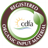 Circular CDFA logo with 'Registered Organic Input Material' 