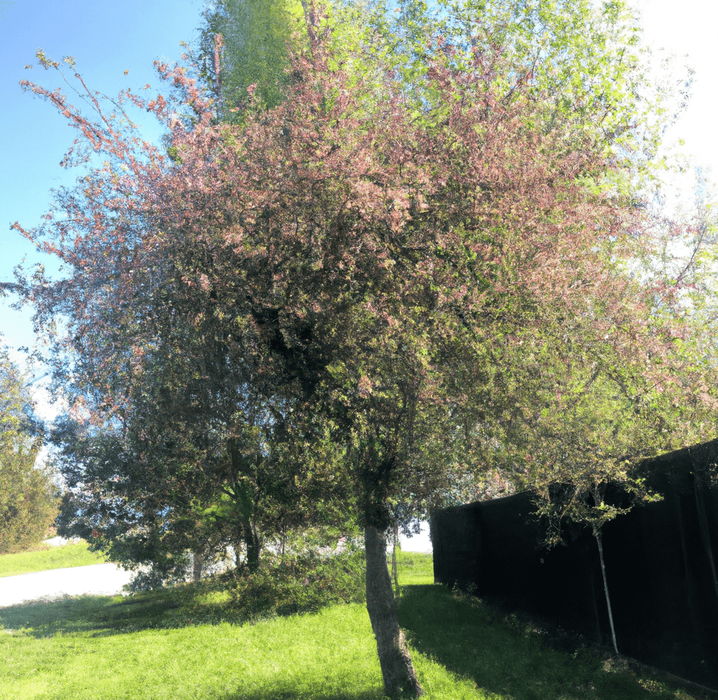 Mature cherry tree covered with red fruit in a sunny yard