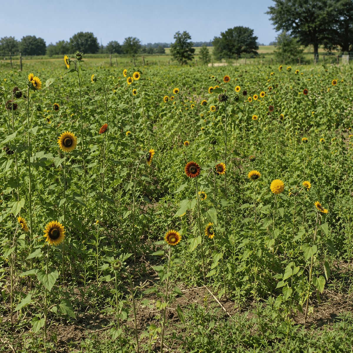 Sunflowers blooming across a field