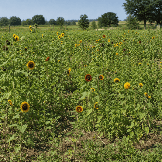 Sunflowers blooming across a field