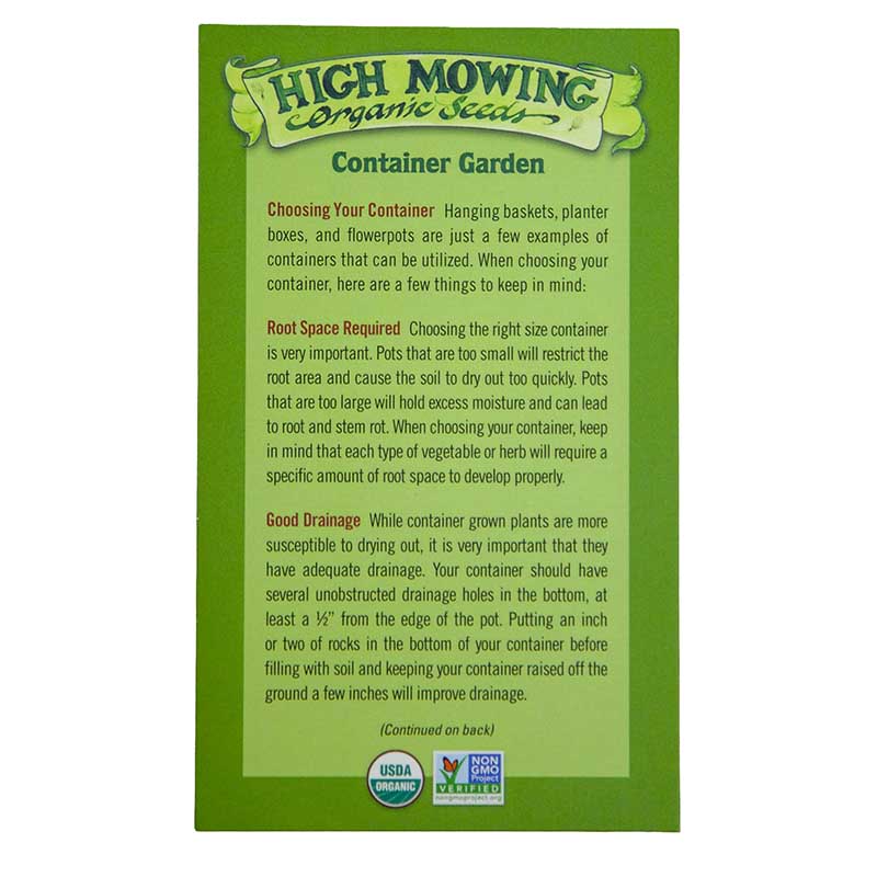 Container Garden 6 Seeds Packets (Organic) High Mowing Seeds