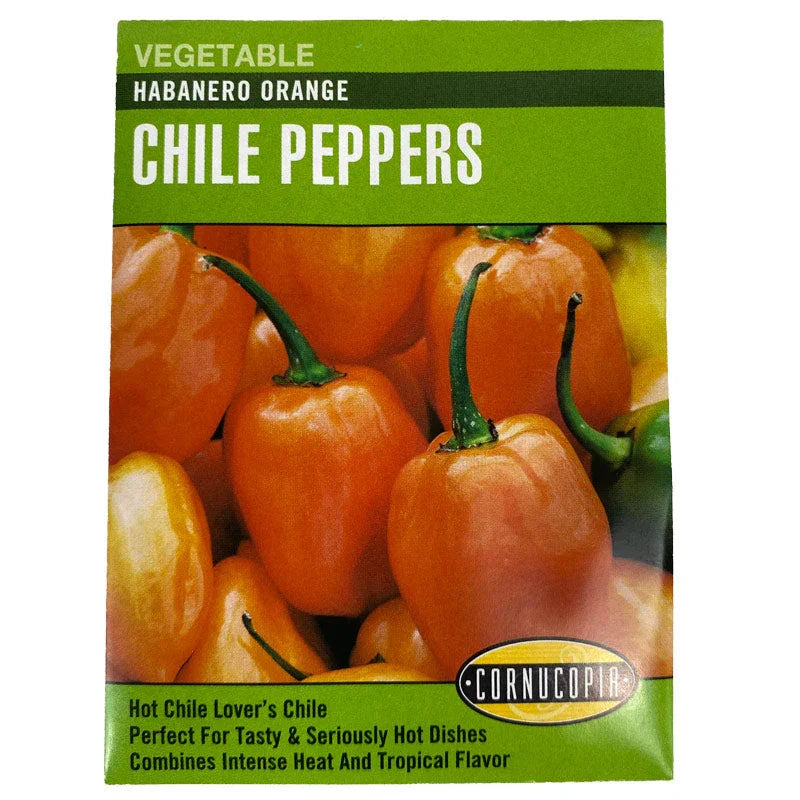 Seed packet showing orange habanero peppers