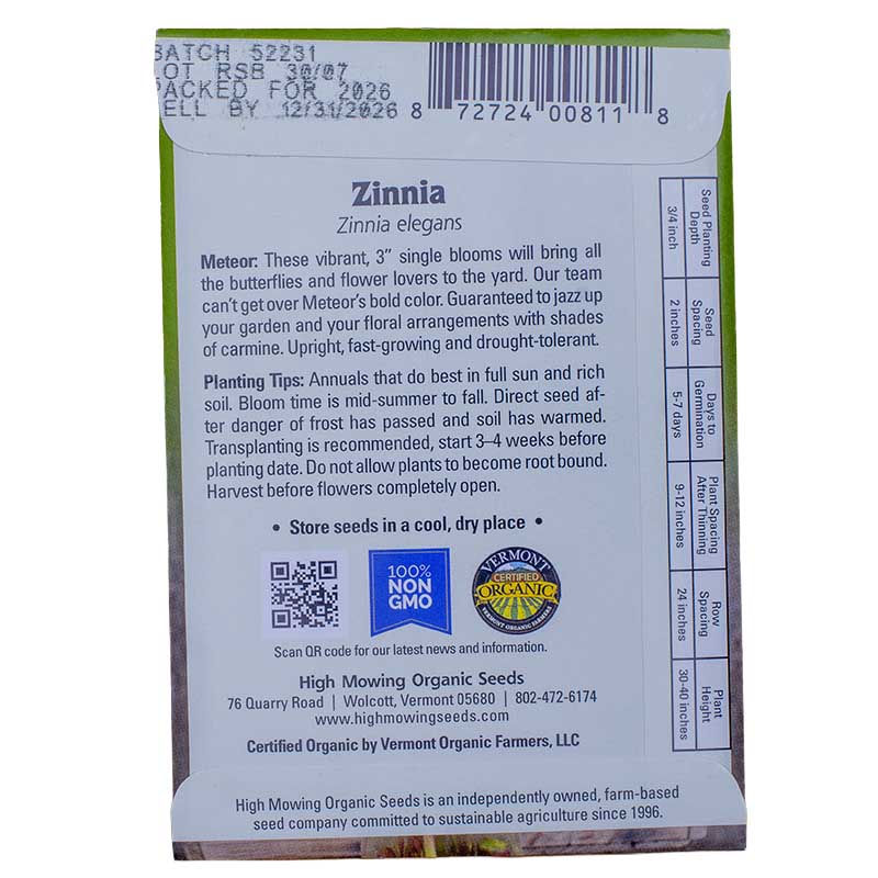 Meteor Zinnia Seeds (Organic) High Mowing Seeds