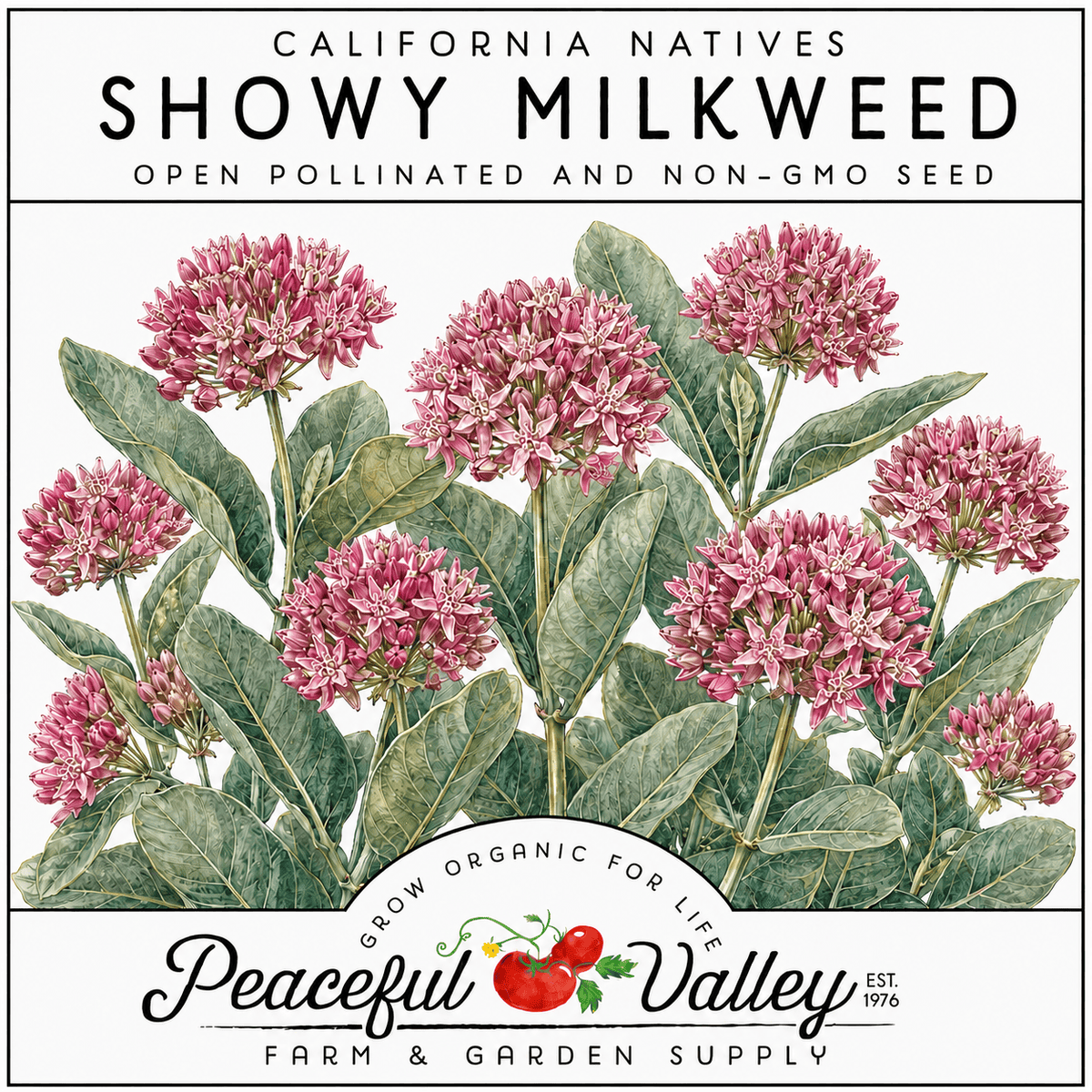 Peaceful Valley California Natives Stickers Showy Milkweed Grow Organic