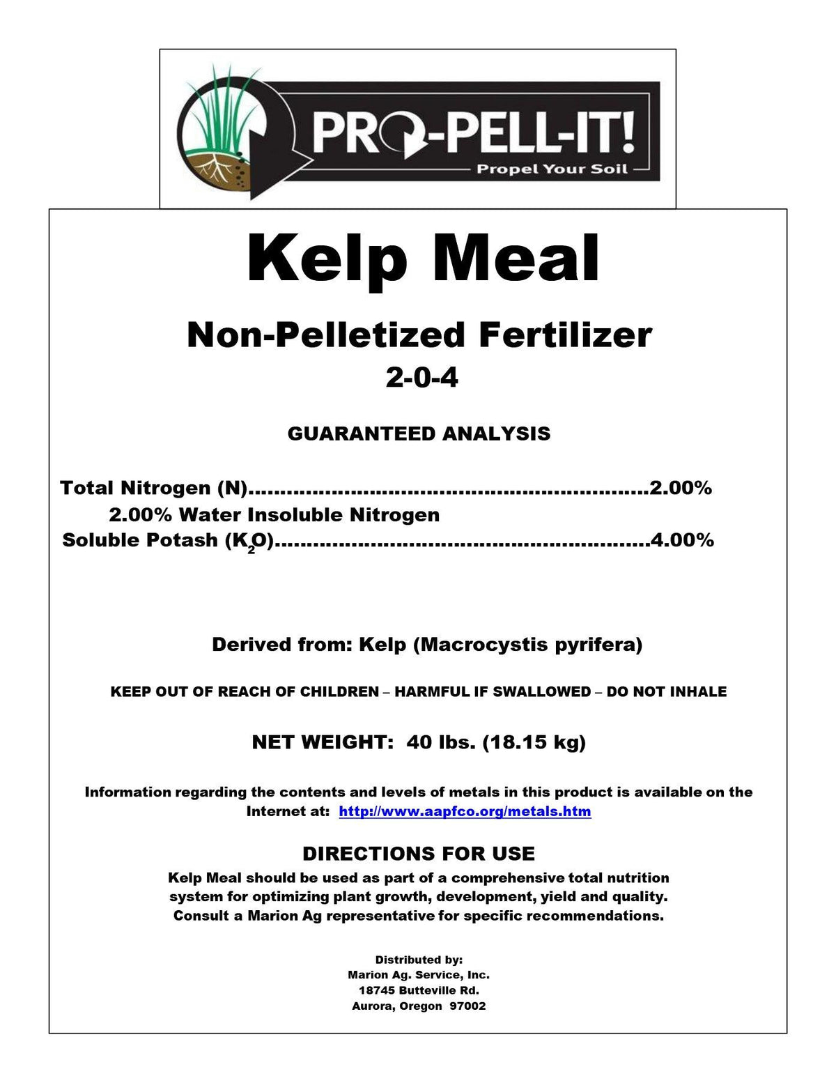 Kelp Meal 2-0-4 (40 lb) Marion Ag