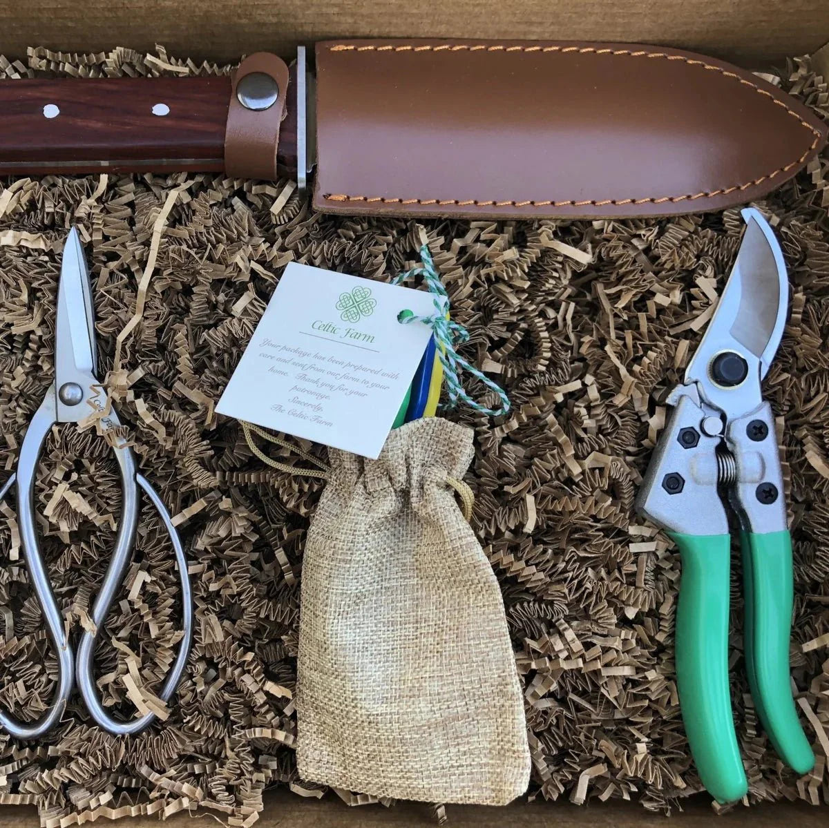Ultimate Garden Gift Box -  4 Garden Tool Set  (Hori Hori, Pruners, Garden Snips and Garden Tool Sharpeners)  Tool Kit The Celtic Farm
