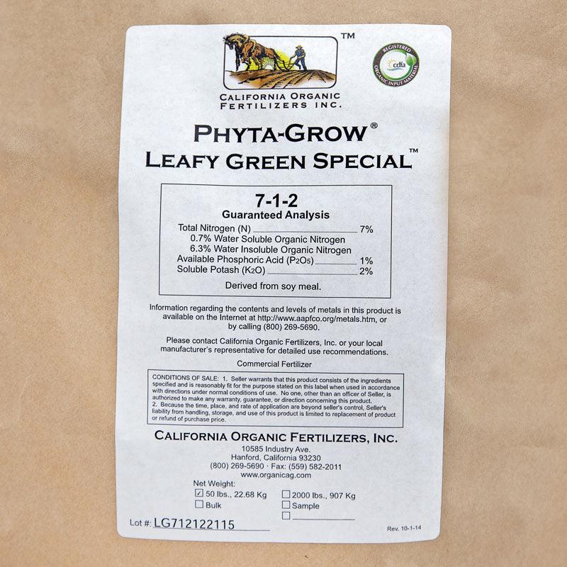 Phyta-Grow Leafy Green Special Fertilizer 7-1-2 (50 lb) California Organic Fertilizer