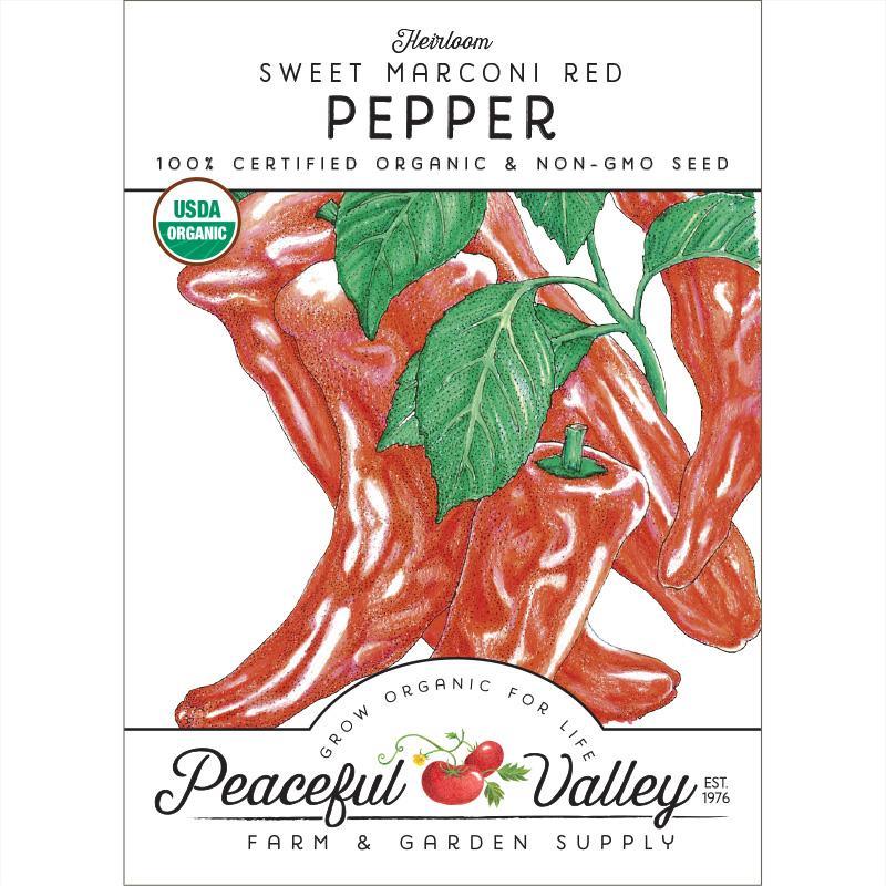 Marconi Red Sweet Pepper Seeds (Organic) Peaceful Valley